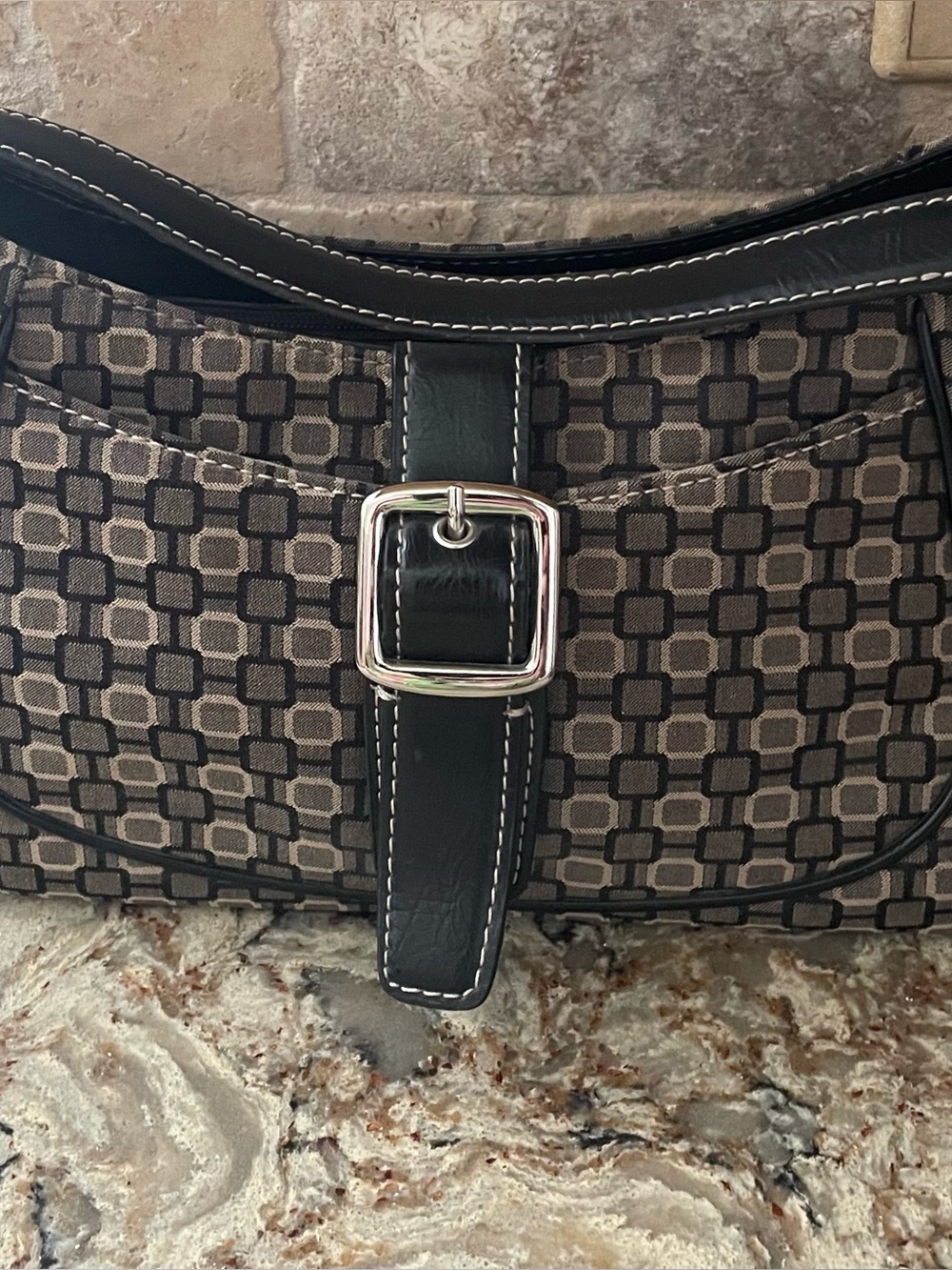 Nine West Classic Geometric Print Shoulder Bag in Brown & Tan